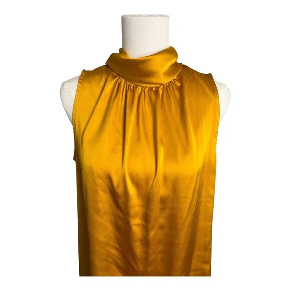 WHBM Gold Satin Kitten Bow Blouse Shirt Top Career Romantic Business Casual M - Picture 3 of 7
